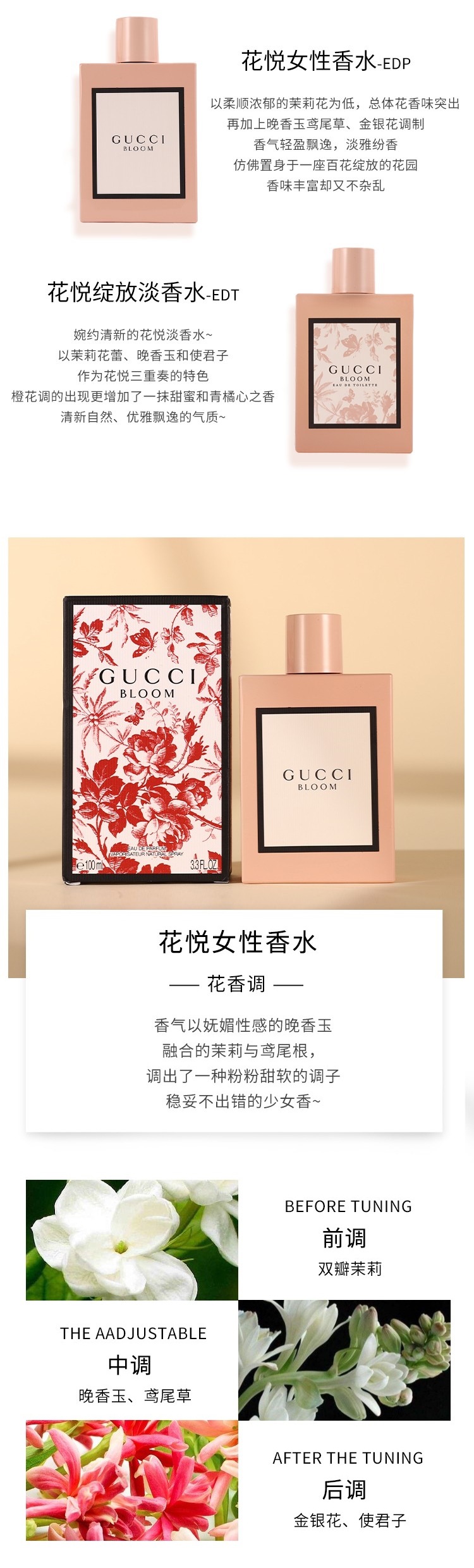 Gucci Bloom Perfume for Women, Long-Lasting Light and Strong Fragrance, Authentic Brand Gift Box Set