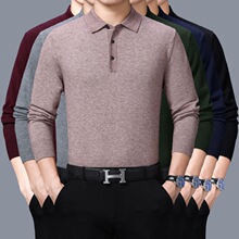 专柜冬季羊毛打底衫POLO衫保暖长袖男中老年爸爸装加厚毛衣羊绒男