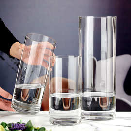 批发大号透明直筒玻璃花瓶人工吹制落地加厚圆柱形玻璃瓶简约百搭