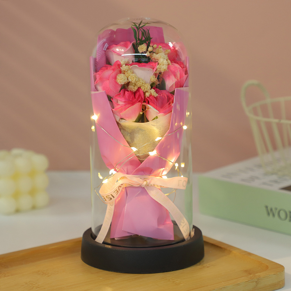 Flor inmortal cubierta de vidrio decoración 9 ramos de rosas flores secas para el día de San Valentín 520 regalo de cumpleaños para la novia