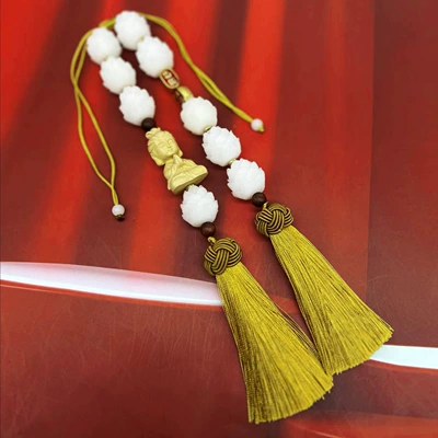 men's and women's pendant wholesale, Car hanging - good-luck-with-guanyin-double-tassels-yellow