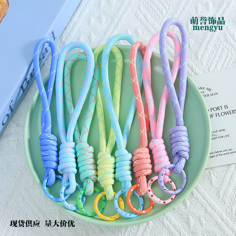 Korean-Style Knotted Lace Handmade Braided Rope DIY Bead Pendant Keychain Anti-Drop Anti-Lost Phone Strap Wholesale