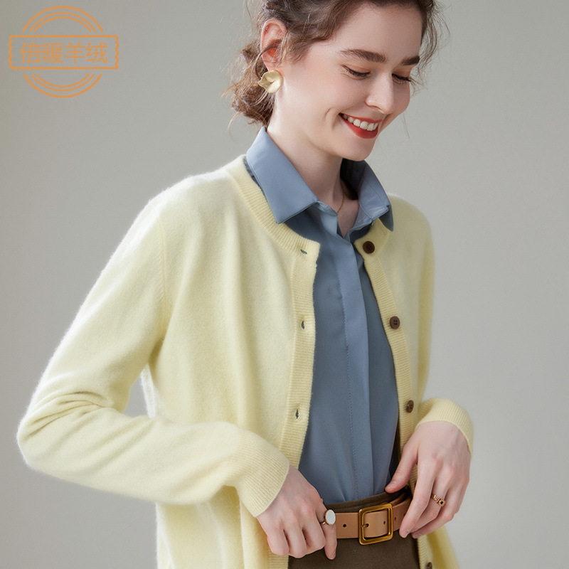 Women's 2024 Crewneck Cashmere Cardigan Autumn and Winter New Fashion All-match Sweater Women's plus size Loose Knitted Jacket