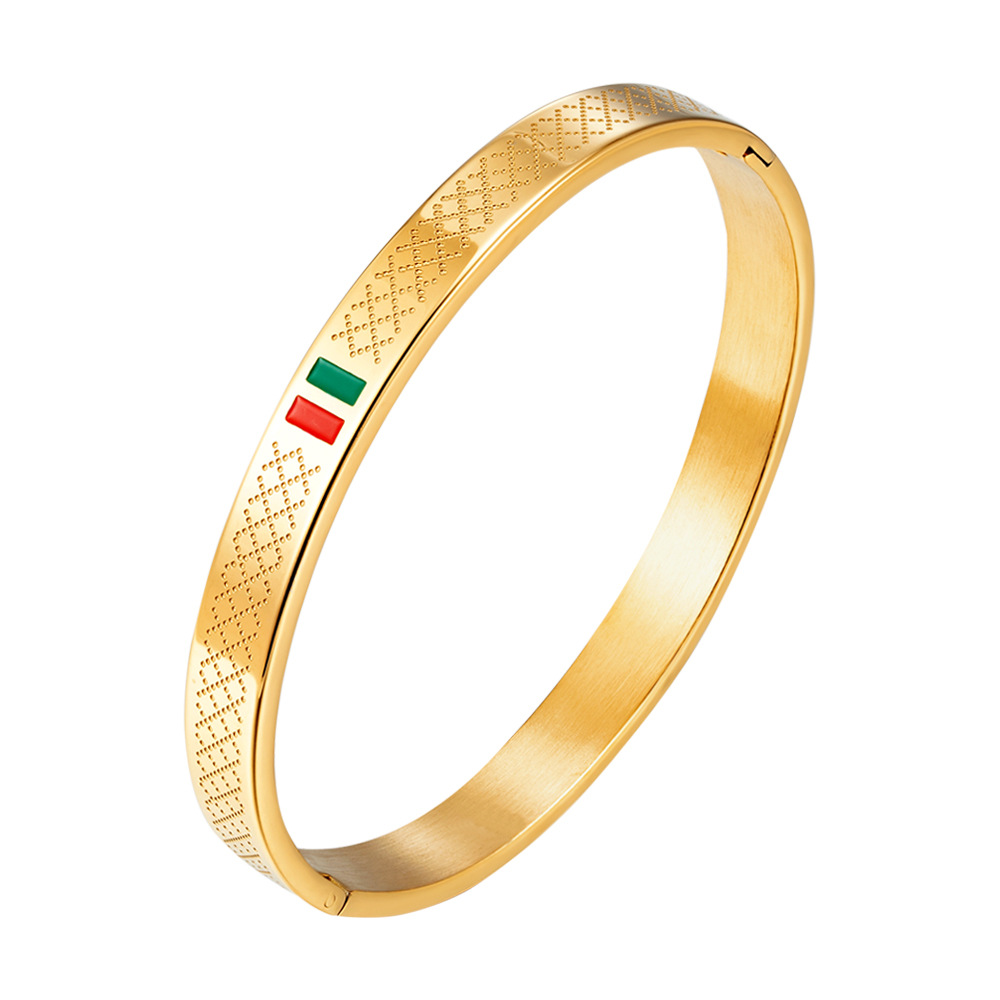 Bracciale uomo con nastro epossidico rosso, verde, anello in acciaio, oro e nero tre colori_voghion.com