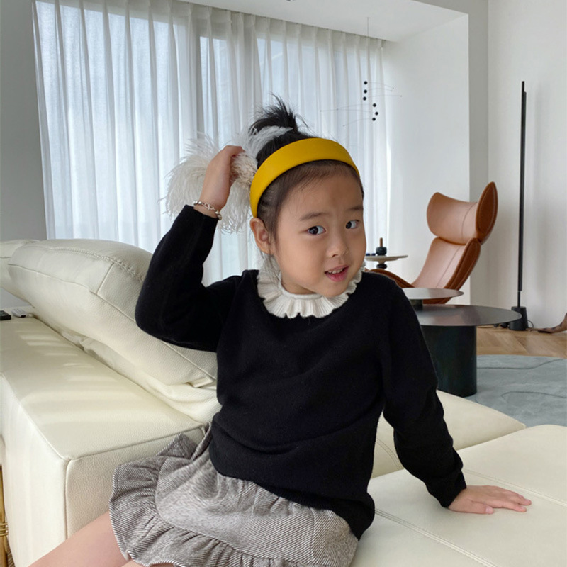 2023 New Korean Style Ruffled Knitted Underwear for Girls Long Sleeve Pullover Sweater for Winter and Autumn 