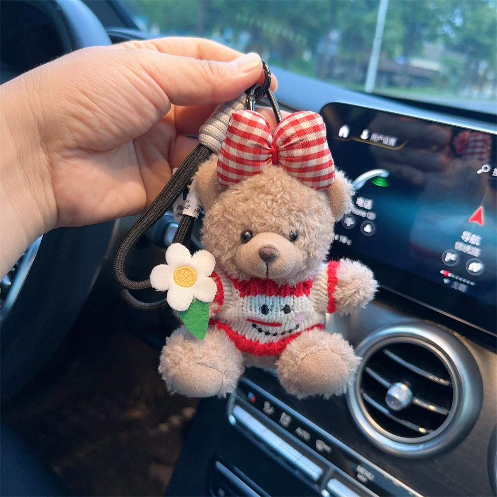 Red popularidad de aire de oso llavero de dibujos animados de alta calidad muñeca de peluche lindo bolso colgante llave del coche mujer