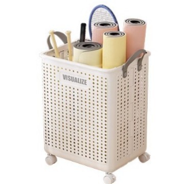 フィットネス機器折りたたみプラスチック収納バスケット置物収納棚ヨガマット整理カゴプーリー付家庭用大容量|undefined