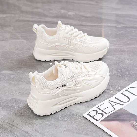Summer Women's Shoes New Breathable Mesh Sports Shoes Women's Korean Version Versatile Thick-Soled Casual Soft-Soled Running Dad Shoes
