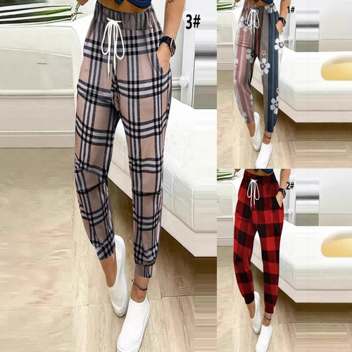 Elegant and Versatile Relaxed High-Waisted Tied-Ankle Print Pants for Women