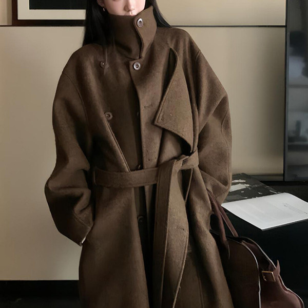 Brown woolen coat for women, 2026 winter Korean style mid-length woolen coat with double-breasted down jacket lining Brown woolen coat for women, 2026 winter Korean style mid-length woolen coat with double-breasted down jacket lining