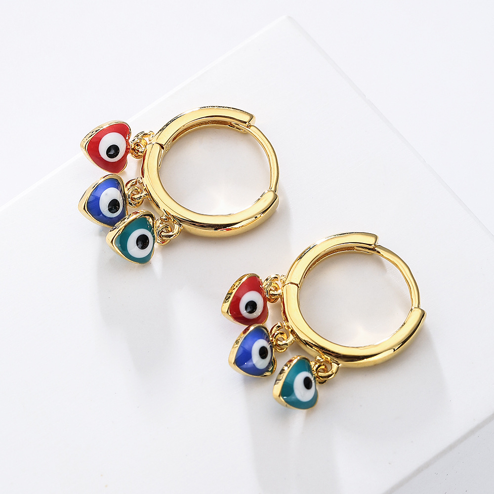 Retro Geometric Devilu0027S Eye Copper Inlay Zircon Drop Earrings 1 Pair