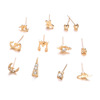 Fashionable mixed crystal earings with letters, earrings, set, accessory, European style, wholesale