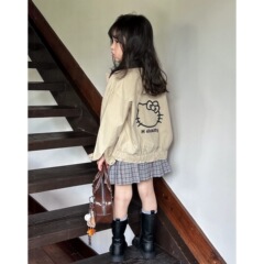 2025秋季女童韩版KT翻领风衣外套双面穿儿童洋气休闲夹克上衣童装
