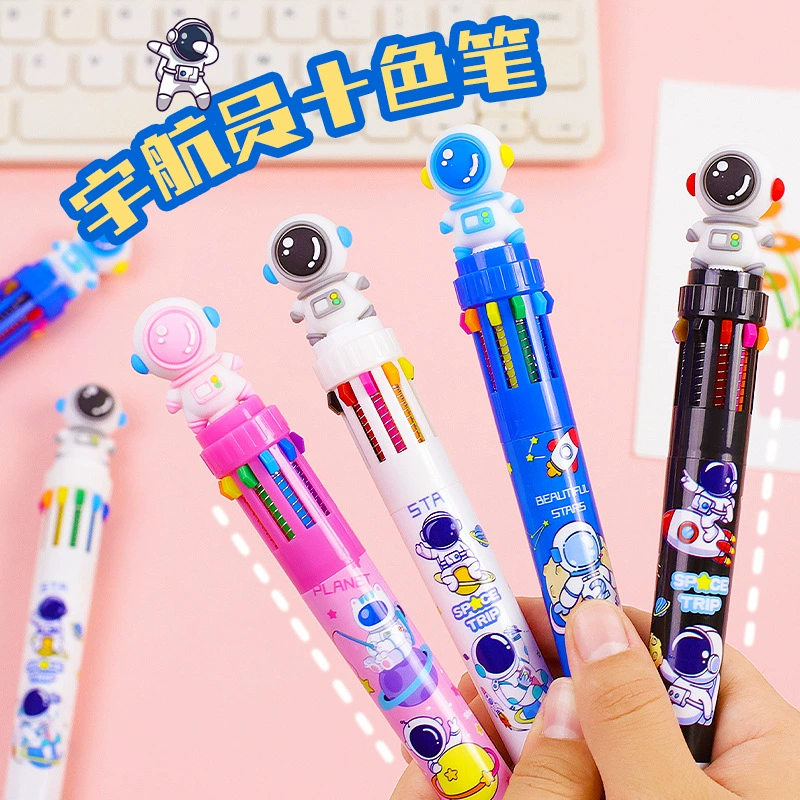 Мультфильм космонавт десять цветов шариковая ручка студенческие канцелярские принадлежности 10 цветов Ручка цветная гелевая ручка ручной счет многоцветная пресс-ручка