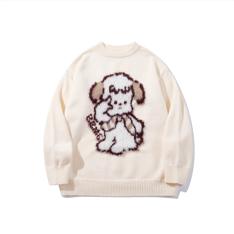 YWFG ropa de mujer japonesa leche lindo perrito suave suéter glutinoso otoño y invierno camiseta de punto perezosa para hombres y mujeres