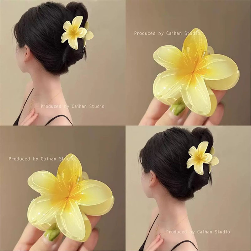 Fermaglio a forma di artiglio di plumeria, di tendenza tra Europa e America, per donna, colorato e versatile, ideale per la coda di cavallo alta._voghion.com