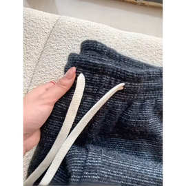 【专供东南亚】肌理感小香风阔腿裤女春夏抽绳宽松显瘦直筒裤子