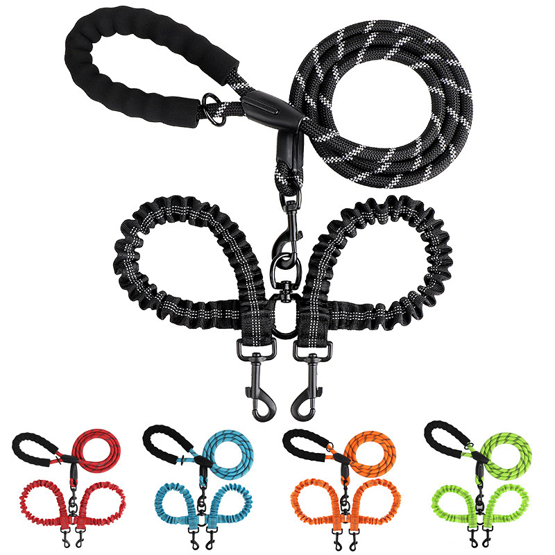 Cross-Border New Product 13 Colors One-To-Two Double-Headed Pet Leash Anti-Winding Telescopic Elastic Nylon Dog Leash Manufacturer