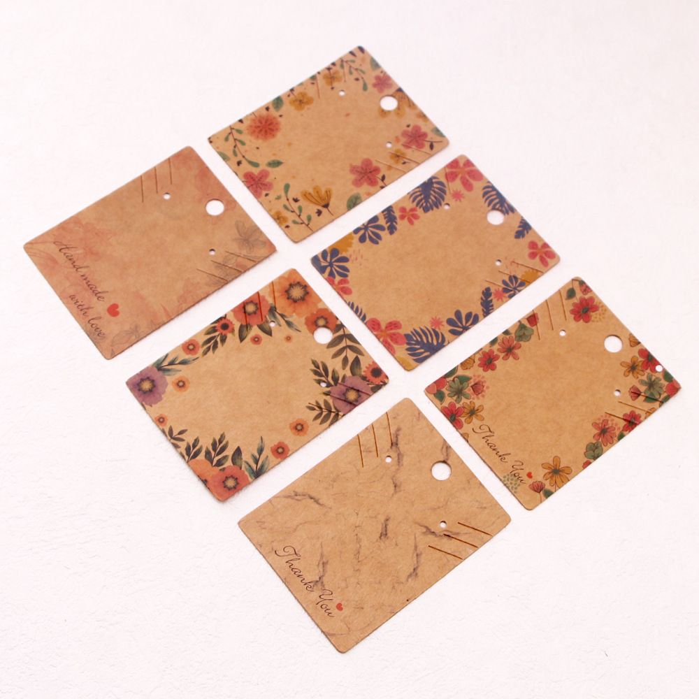 新款跨境繁花项链耳钉展示卡饰品包装卡5*6.7cm牛皮纸首饰卡logo