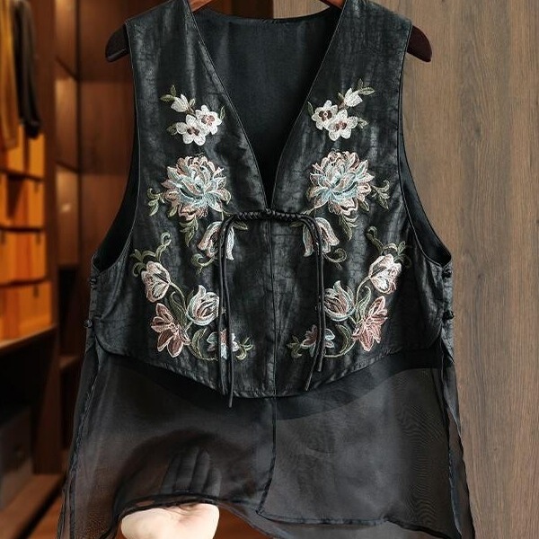 Clearance Sale~ Authentic Silk Xiangyun Yarn Vest for Women, Outerwear, National Style Embroidered Mulberry Silk Top