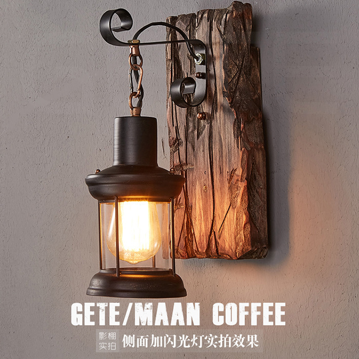 Retro creative LED wooden coffee sconce for living room for corridor