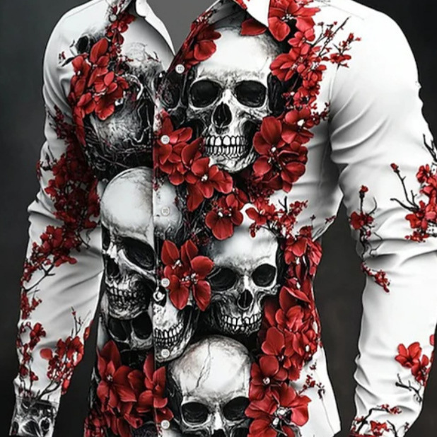 Cross-border independent site Amazon bestseller: Spring, Summer, Autumn, Halloween series skull 3D print men's long-sleeve shirt Cross-border independent site Amazon bestseller: Spring, Summer, Autumn, Halloween series skull 3D print men's long-sleeve shirt