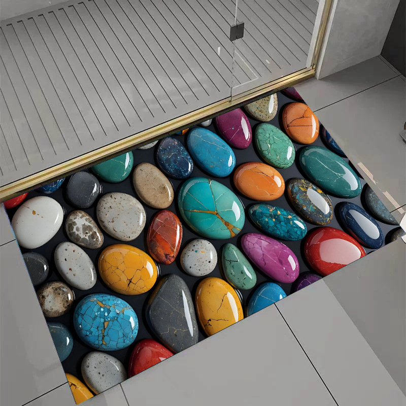 Tapis d'entrée de salle de bain léger, luxueux, en terre de diatomées imitation pavés 3D, résistant aux taches et absorbant l'eau, à séchage rapide._voghion.com