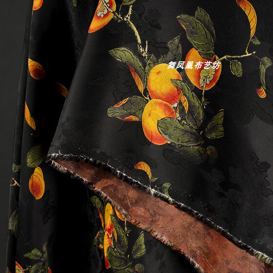 Black Xiangyun Yarn-Huanluo Fabric-Persimmon Ruyi Cheongsam Chinese suit dress Breathable Fabric