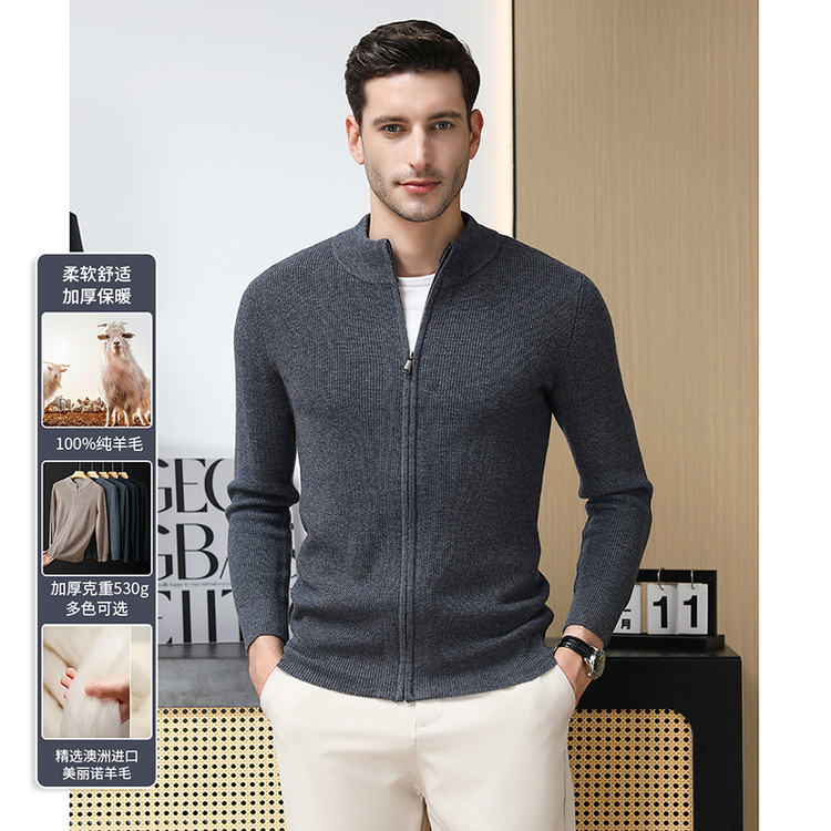 2025 nuevo cardián de cuello medio alto de color sólido tira gruesa jersey abrigo de invierno y otoño hombre suéter de lana casual