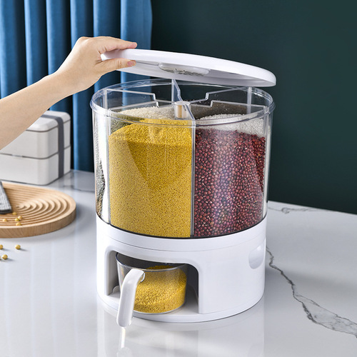 Kitchen rice storage box Japanese-style grain storage rice bucket divided grain storage bucket sealed household rotatable rice bucket