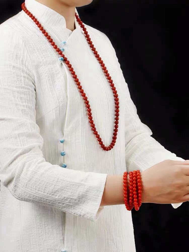 智贝主图_1天然收藏级保山南红玛瑙手串108颗女佛珠多圈