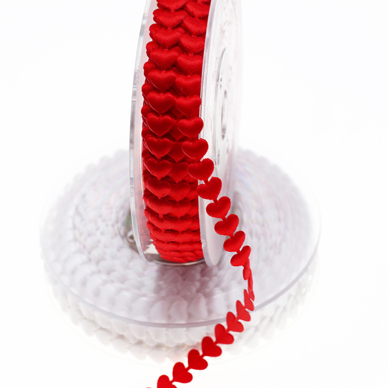 Ultrasónico boda melocotón corazón cinta de satén en relieve Día San Valentín amor regalo flor accesorios embalaje