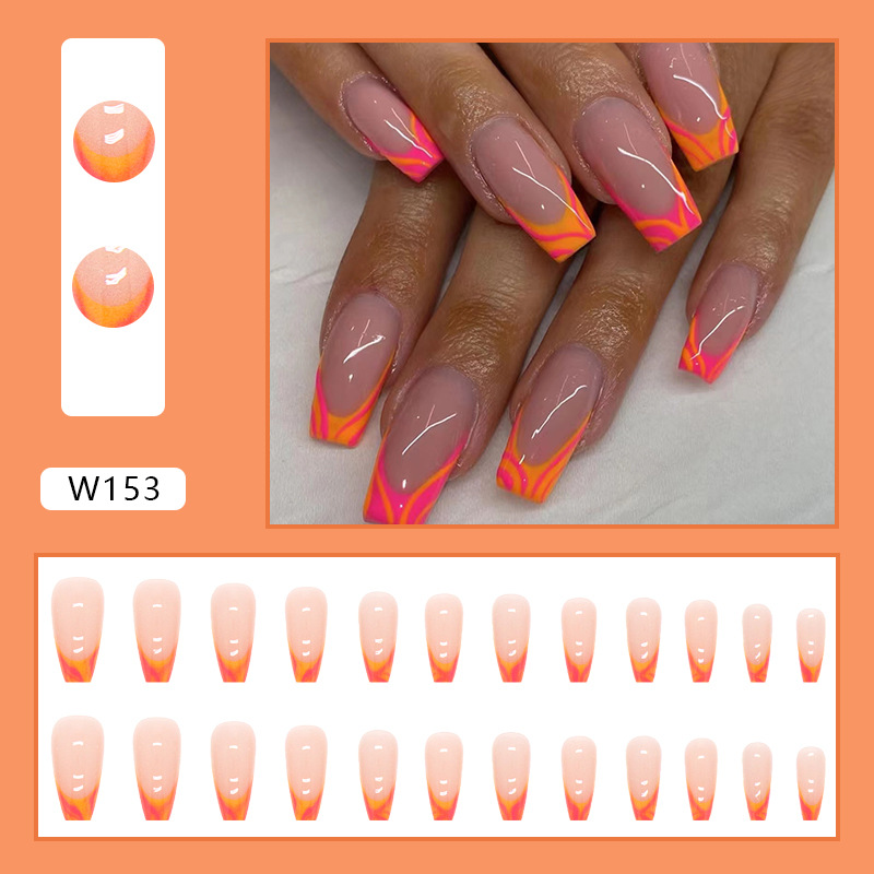 Medium length halo dyed French style edge press on nails powder translucent nail patch_voghion.com