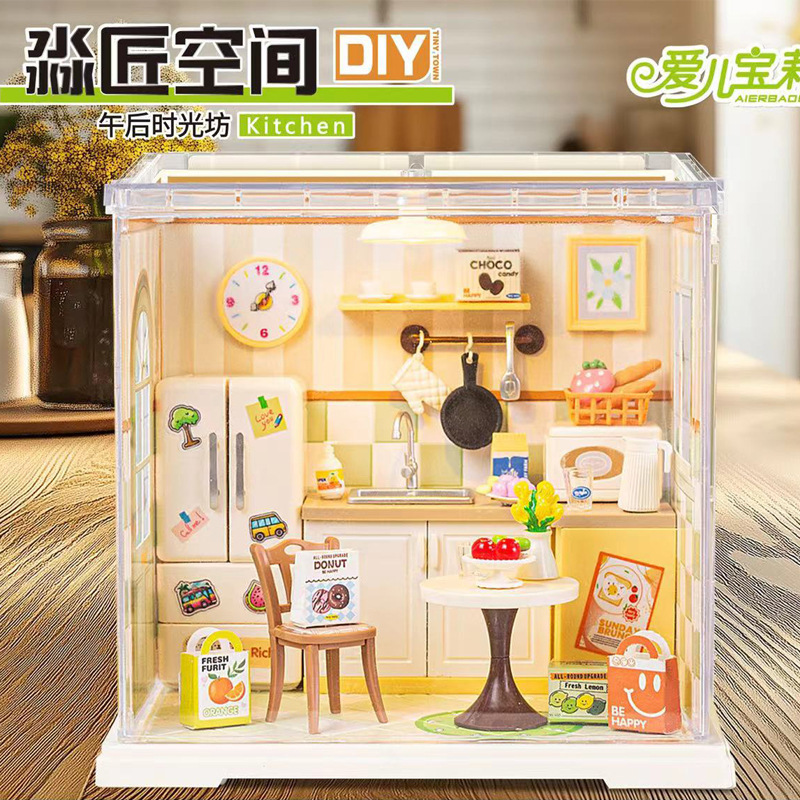 Juguetes de puzzle DIY hechos a mano cabina ensamblaje mini casa escena modelo de bloques de construcción juguetes regalos para chicas