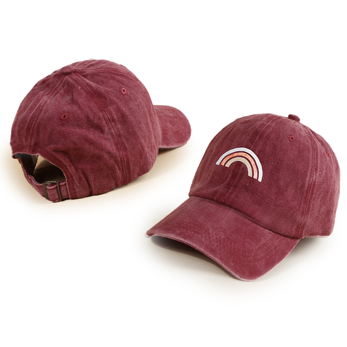 Wine-red Hat Women's Rainbow Washed Baseball Cap Wide Brim Sunshade All-match Face-looking Small Peaked Cap Men's Korean-style Fashion display picture 3
