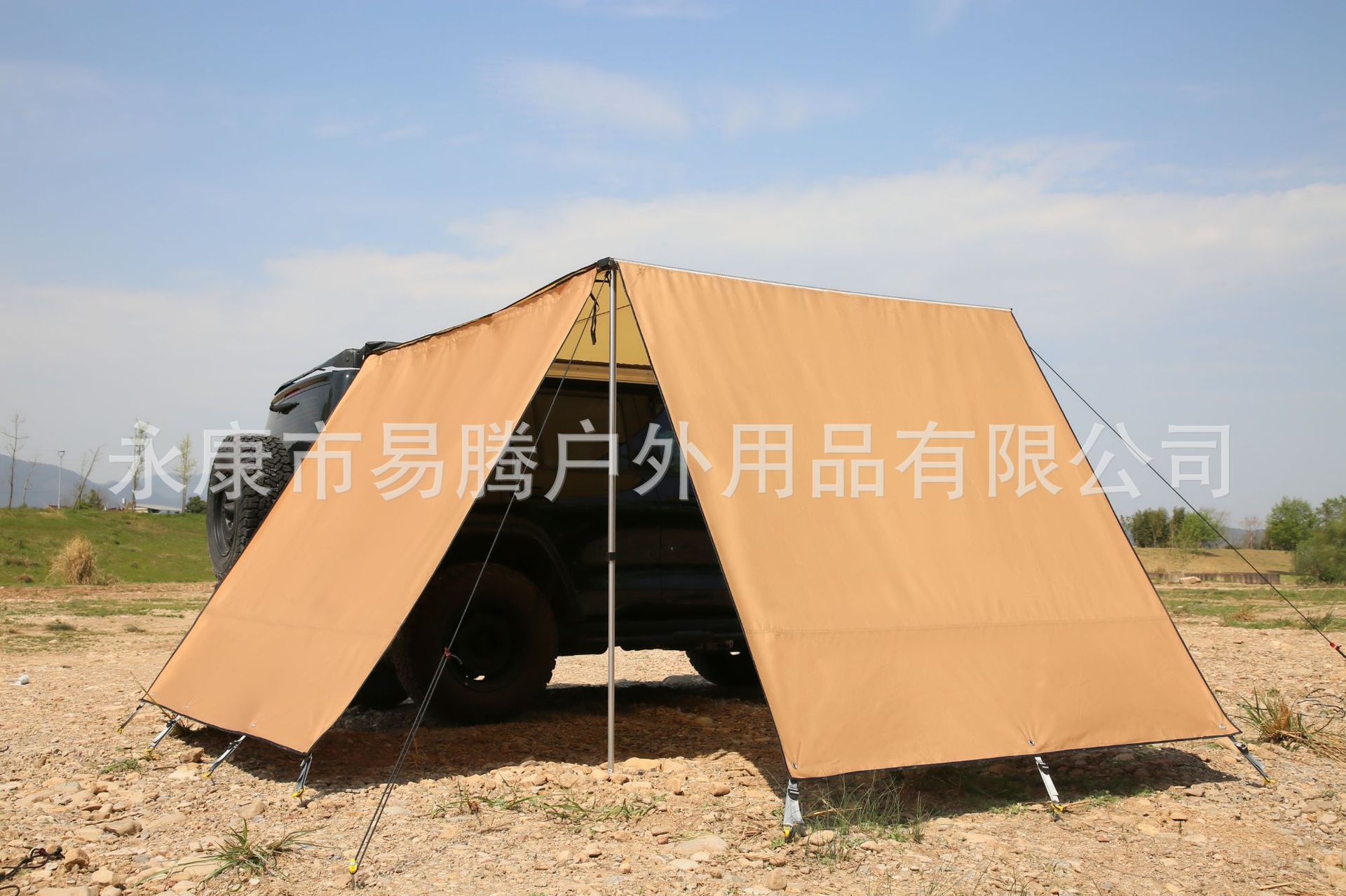 In-Stock Outdoor Camping Thickened Black-Coated Tarp Windproof Sunshade Tent Car Side Expansion Canopy Sunshade