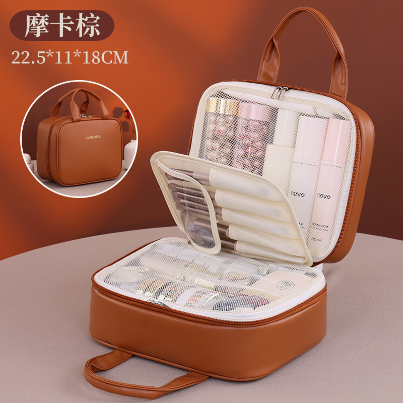 Nueva bolsa de maquillaje de doble capa de lujo ligero y alto valor de la cara, bolsa de maquillaje portátil de gran capacidad de maquillaje portátil