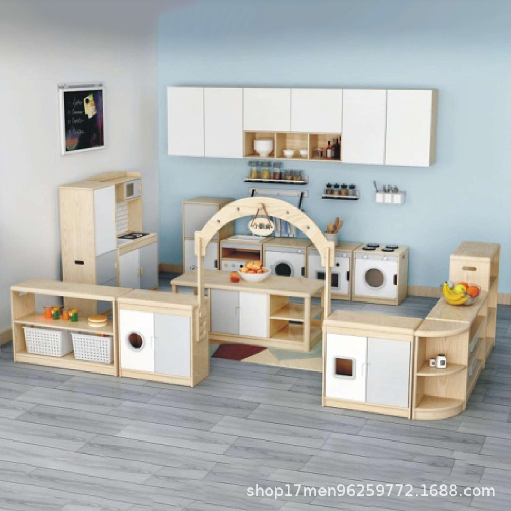Kindergarten children play house store doll house supermarket game simulation fruit and vegetable shelf selling platform cashier