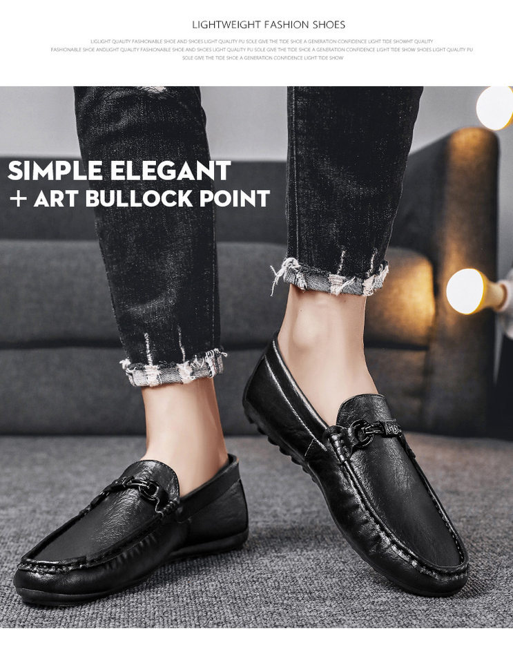 Giày lười nam da PU mũi tròn đế phẳng kiểu mới mùa thu, giày lái xe slip-on — 9108 đen, màu đen chi tiết 11
