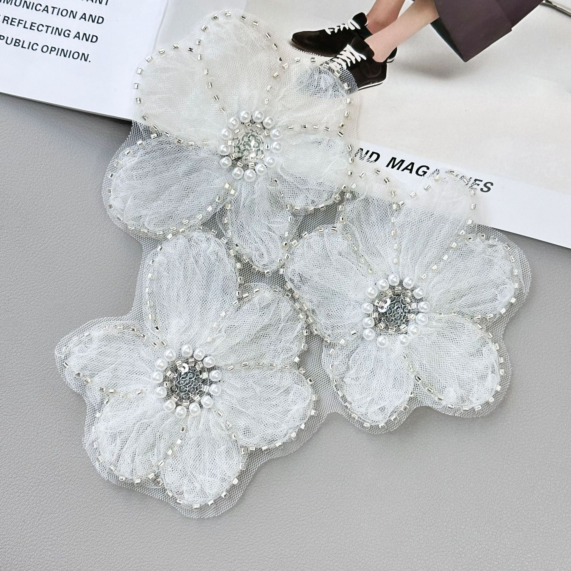 Nuevo 3 - en - 1 tridimensional flor de clavos pesados cuentas de encaje pegado DIY vestido vestido de perlas accesorios