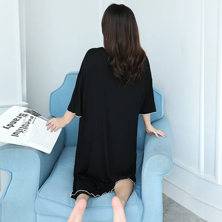Autumn pijama, skirt, comfortable set, with short sleeve, with embroidery, plus size, Korean style