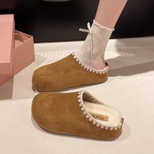 新品时尚一脚蹬包头拖鞋女秋冬季新款勃肯拖百搭外穿保暖毛毛拖鞋