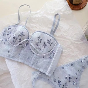 Summer Pure Desire Thin Underwear Women's Big Chest Shrink Small Chest Push-up Bra Girl's Adjustable Sexy Lace Bra