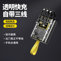 卸売り透明パンク機甲充電宝自帯線大容量20000ミリアンペア移動電源カスタムロゴ