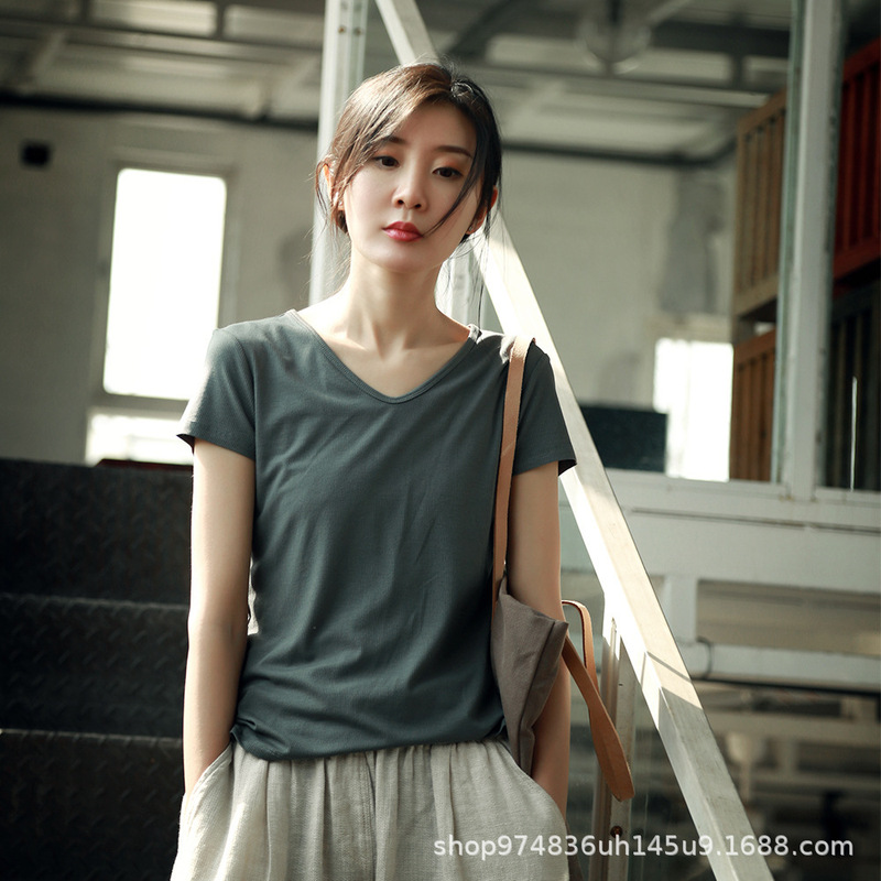 Cool and Delicate to the Touch, Soft and Highly Elastic, Multi-Colored V-Neck and Round-Neck Short-Sleeved Thin T-Shirt, Versatile for Summer, Made of Modal Fabric Cool and Delicate to the Touch, Soft and Highly Elastic, Multi-Colored V-Neck and Round-Neck Short-Sleeved Thin T-Shirt, Versatile for Summer, Made of Modal Fabric