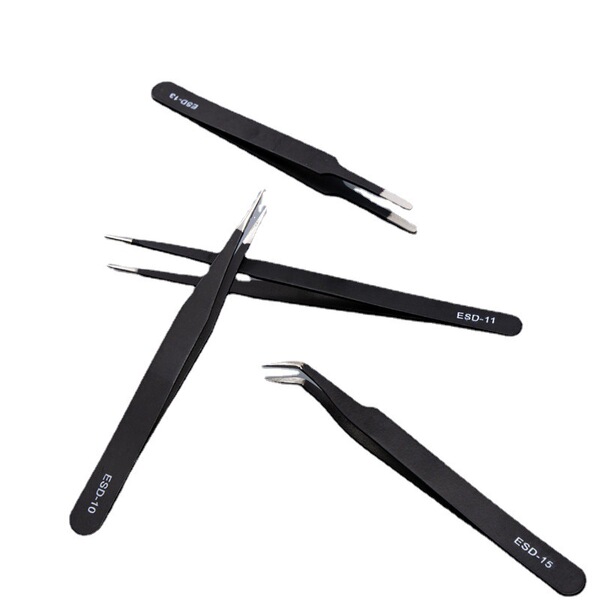 Black anti-static tweezers stainless steel