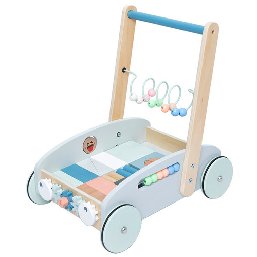 Toddler early education educational wooden walker anti-rollover stroller multi-functional baby building block toy