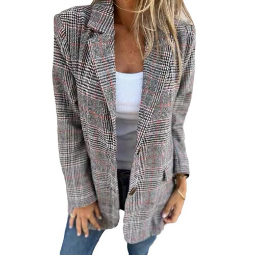 Independent station European and American autumn and winter cardigan coat, women's casual fashion, retro houndstooth lapel suit