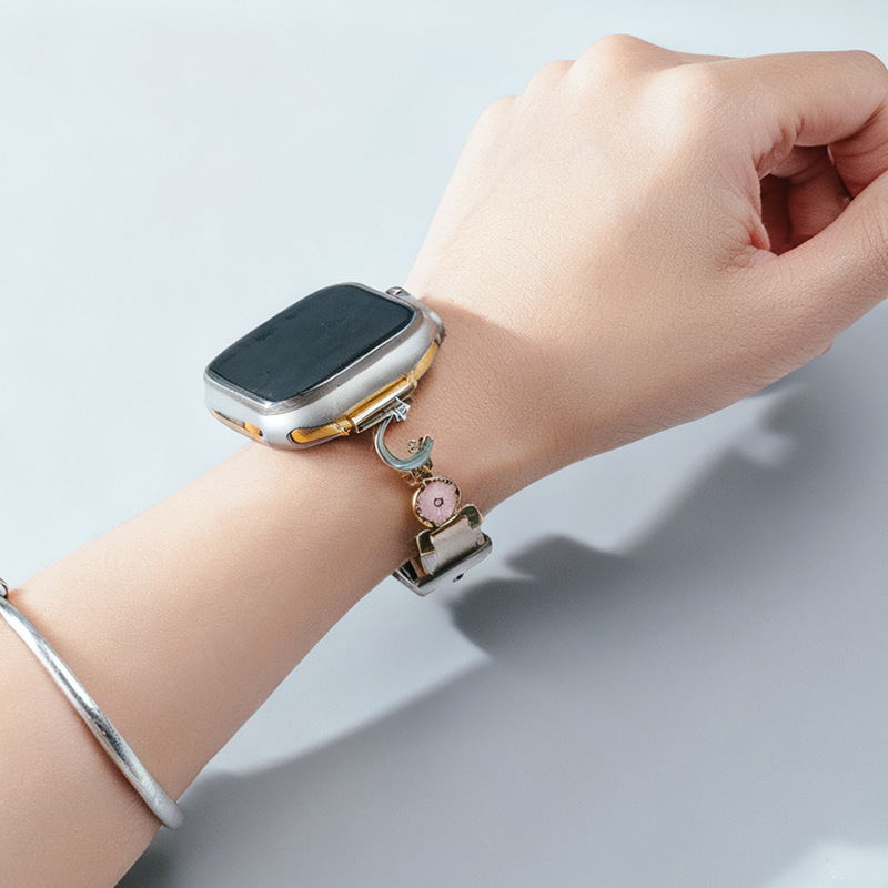 Suitable for Xiaomi 8/9/10Nfc Universal Gilt Fine Glitter Metal Moon Leather Strap Apple Watch for Women