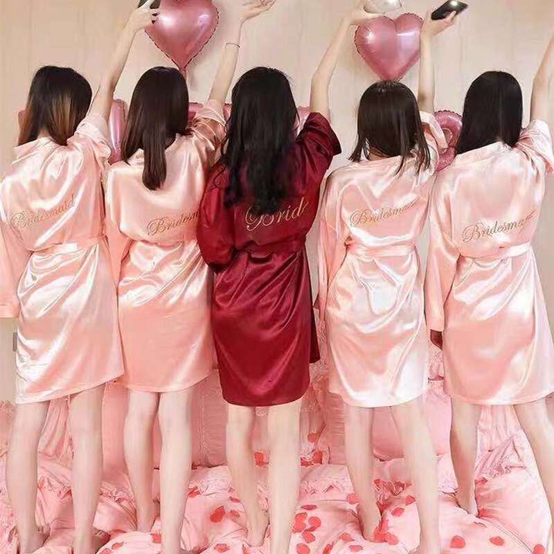 Women's Nightgown for Spring, Summer, and Autumn; Bridal Morning Robe; Ice Silk; Loose-Fitting Plus-Size Thin Wedding Bathrobe for Bridesmaids Party